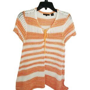 Jeanne Pierre Top M Women's Orange & White Striped Crochet Knit